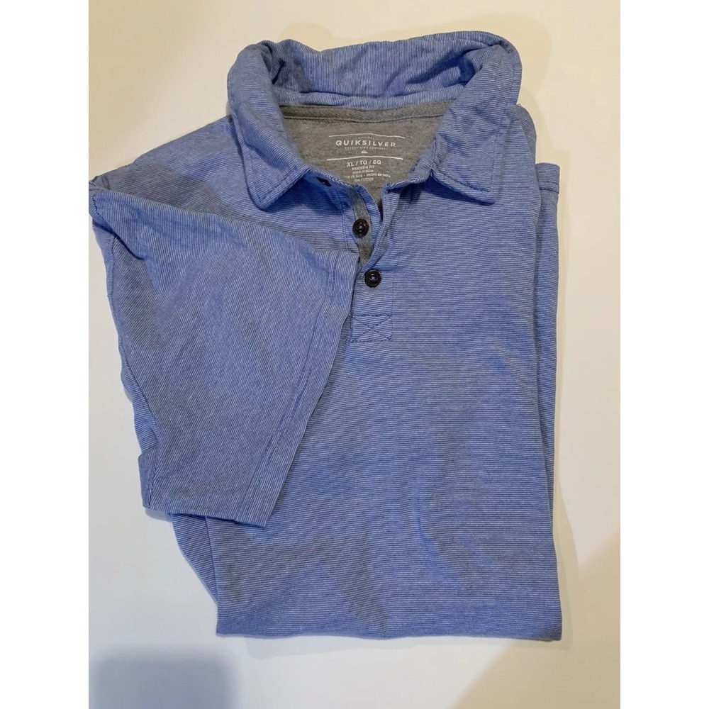 QuikSilver Modern Fit Polo Shirt 100%‎ Cotton Blue Stripe SS Button Men's XL